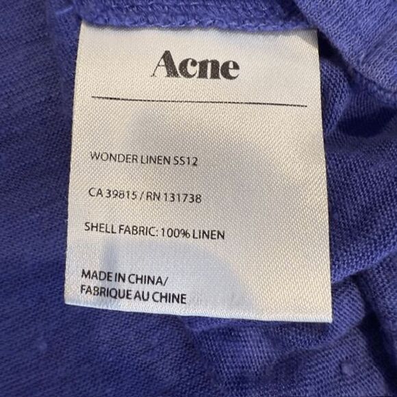 ACNE Wonder Linen 5512 T-Shirt Violet Blue Purple FOR REPAIR Scoop Neck Small - Picture 7 of 11